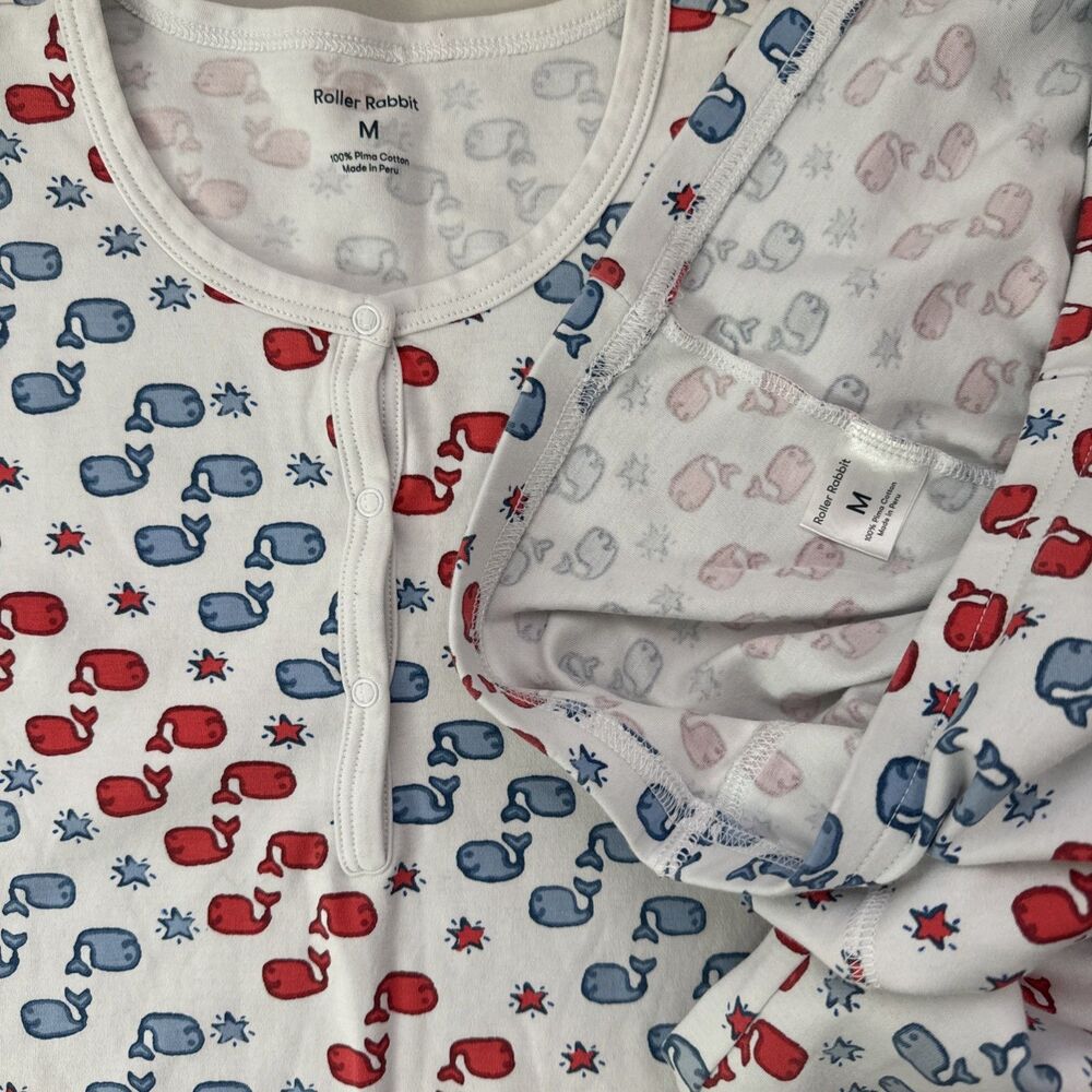 Roberta Roller Rabbit Moby the Whale Pajama Set Women's Size Medium Blue Red - Picture 7 of 15